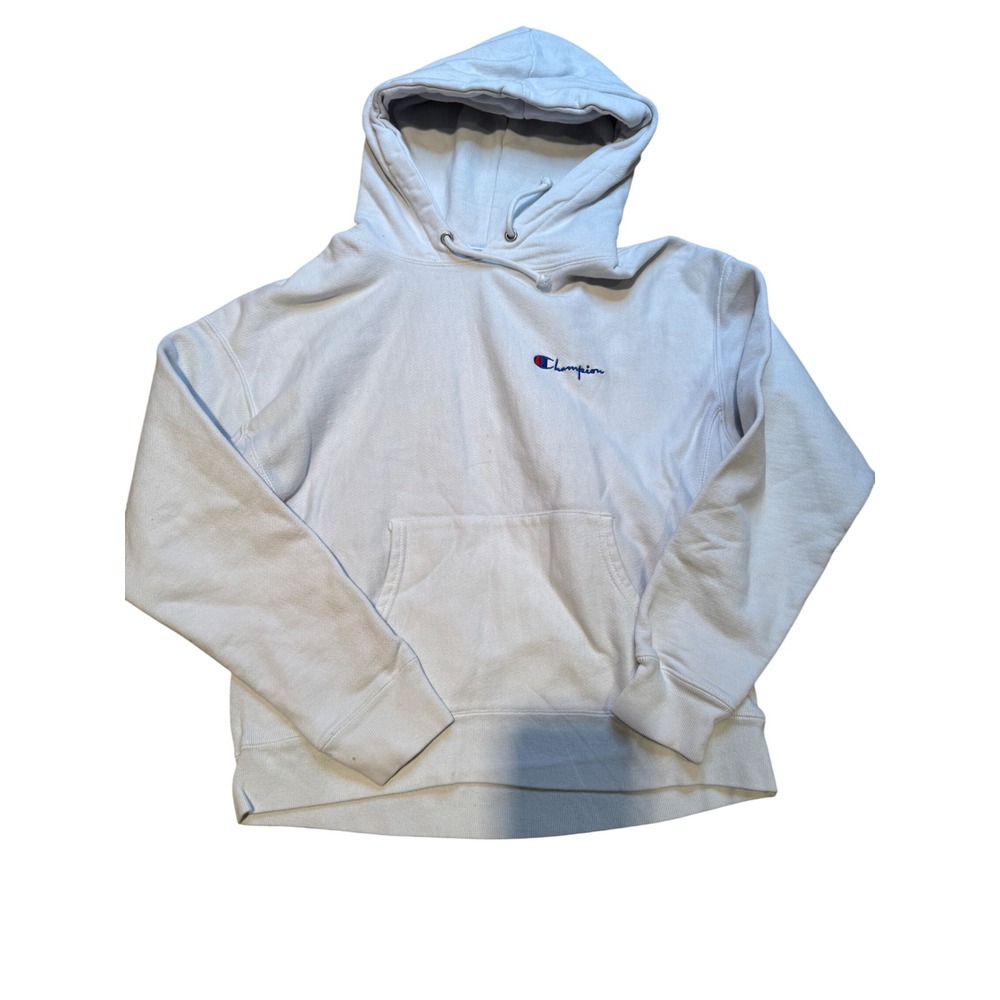 Champion‎ Reverse Weave Hoodie Sweatshirt Light Beige Small Embroidered Logo